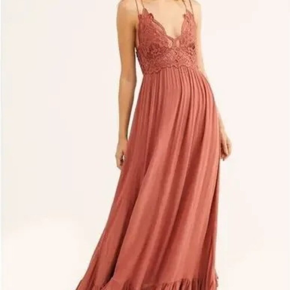 Free People Women Adella Sleeveless Slip Dress Ochre long copper colored